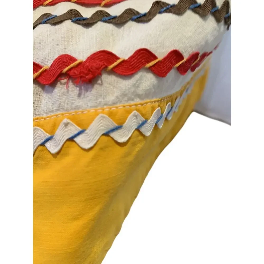 Vintage Apron Women White Yellow Waist Hand Embroidery Handmade Cotton Donkey